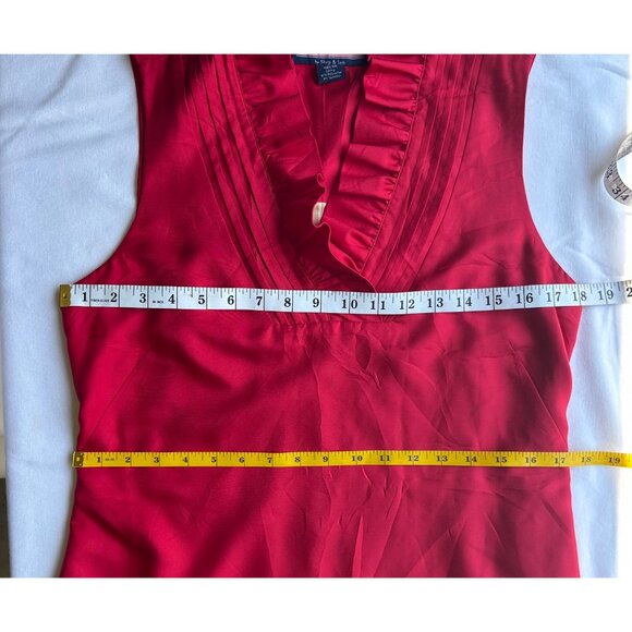 Vineyard Vines Sz 10 Cherry Red 100% Silk Dress Ruffle Neck Feminine Romantic - Picture 4 of 9